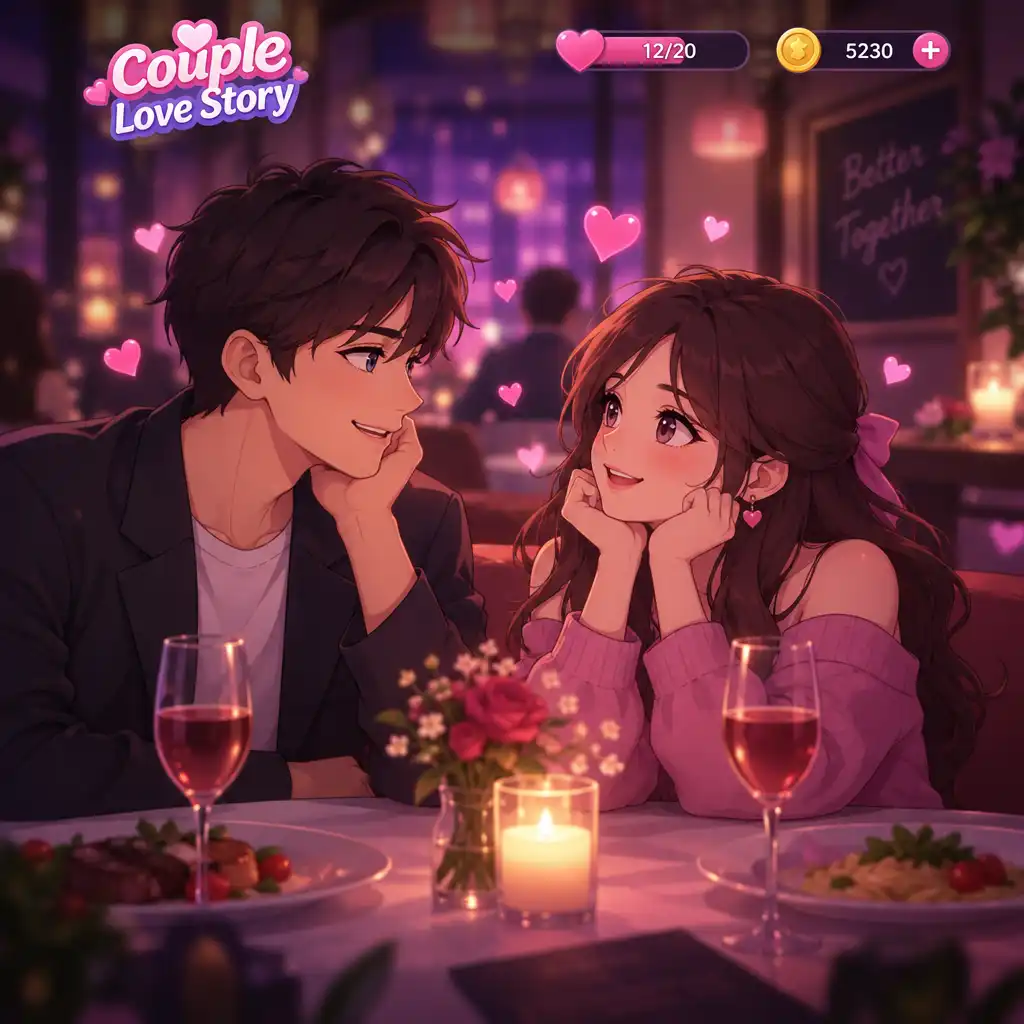 Scène de gameplay Couple Love Story avec couple en conversation