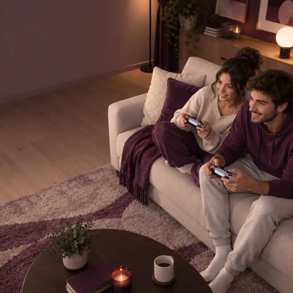 Couple jouant ensemble à un jeu mobile