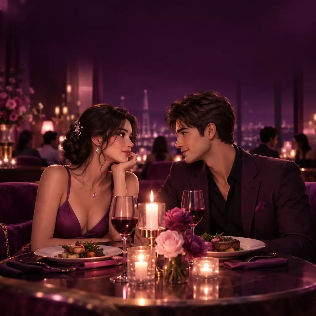 Couple virtuel partageant un dîner romantique aux chandelles