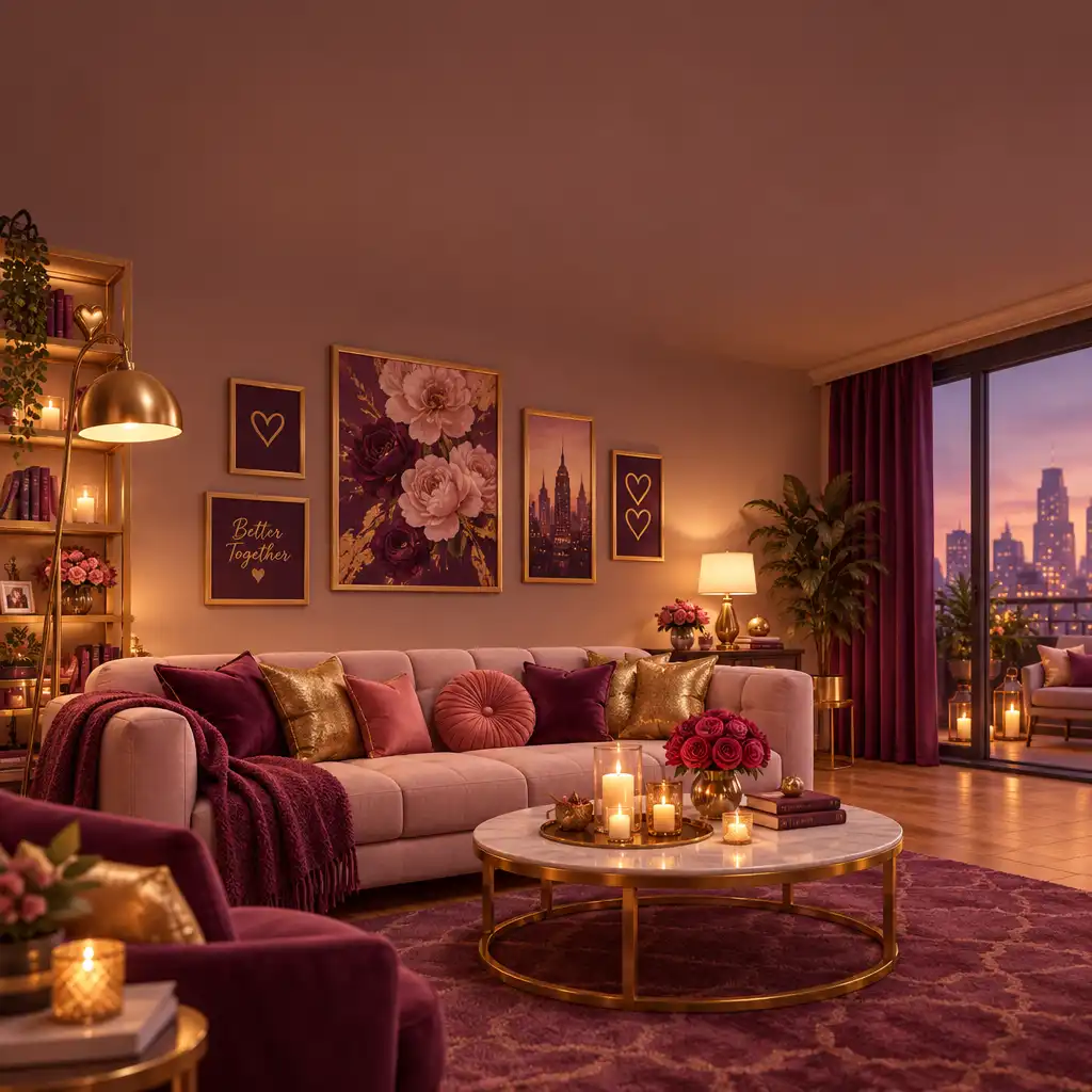Intérieur virtuel décoré d'un appartement de couple